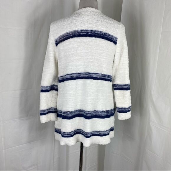 Style & Co White/Blue Striped Fleece Cardigan - Picture 3 of 6